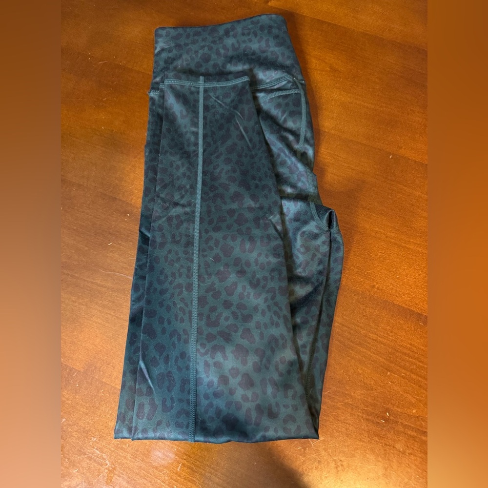 Animal print leggings, navy blue & green, size xl